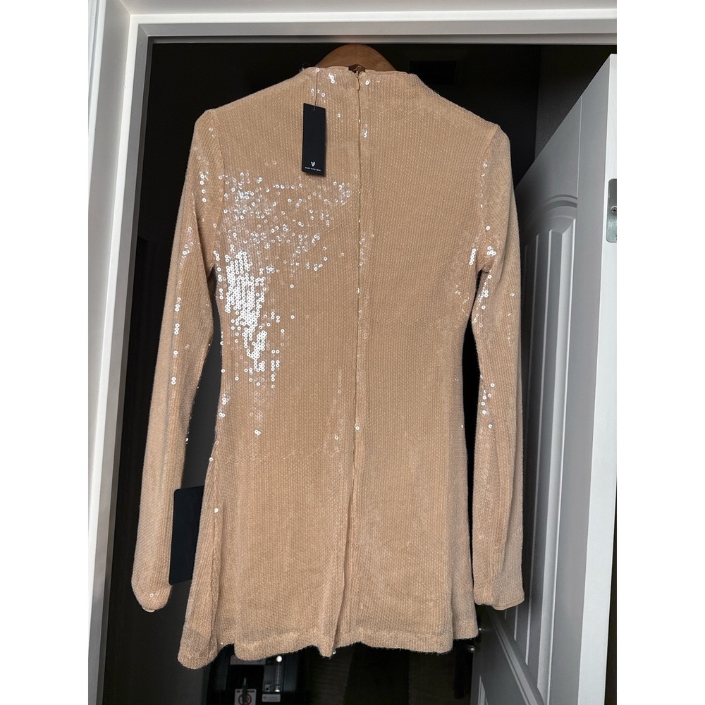 NWT Lulus Champagne Sequin Mesh Mini Dress S Cocktail Party Cruise Y2K inspired - Picture 3 of 8